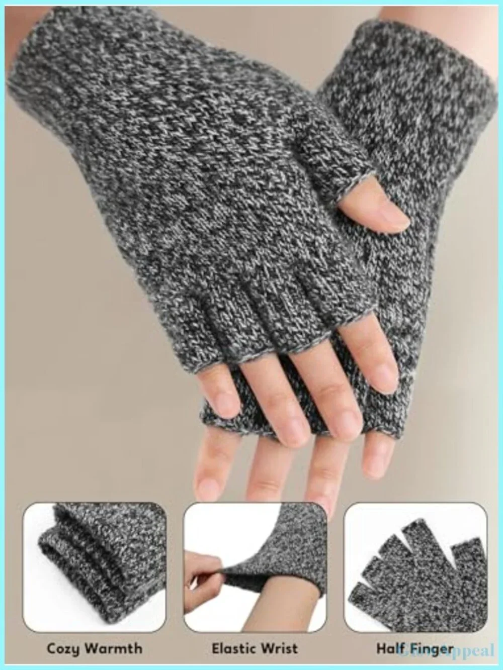 2 Pairs Thick Fingerless Gloves Warm Knit Half Finger Gloves for Working Typing